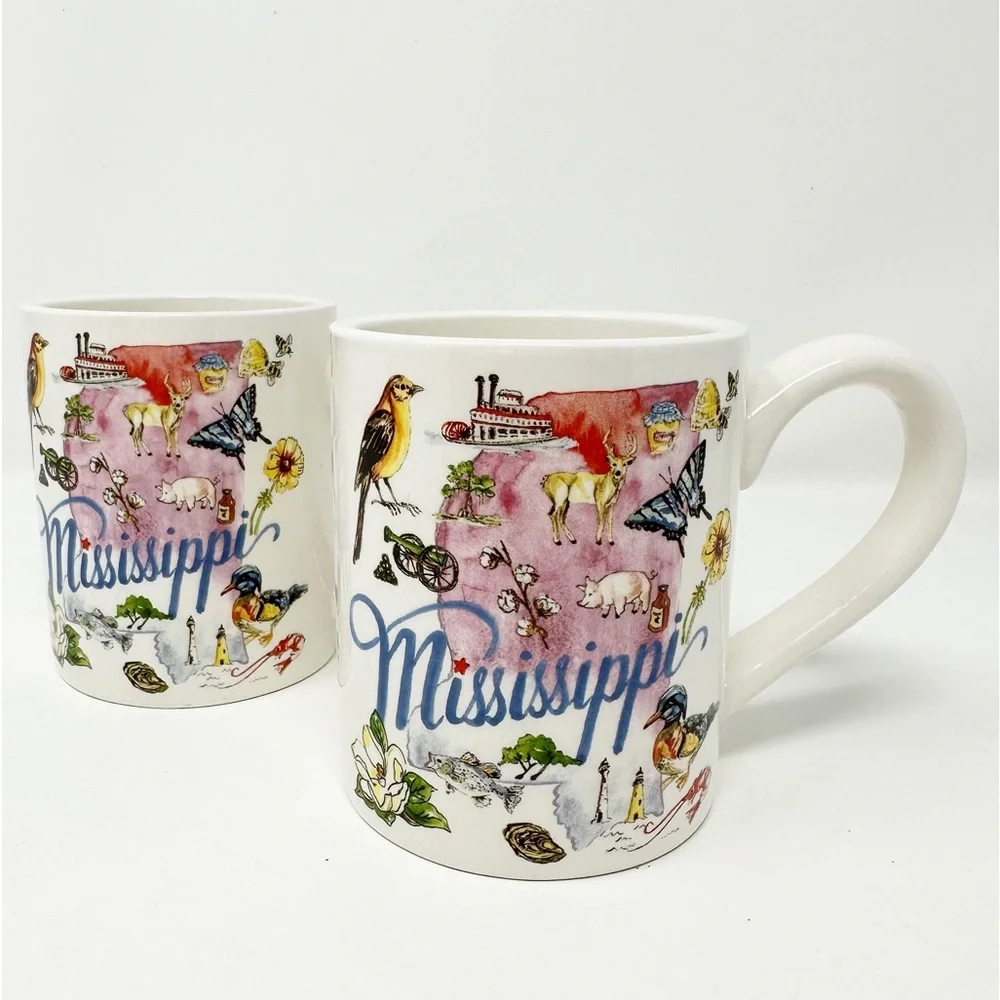 SET OF 2 ROSANNE BECK MISSISSIPPI STATE MUGS‎ BY BOSTON INTERNATIONAL